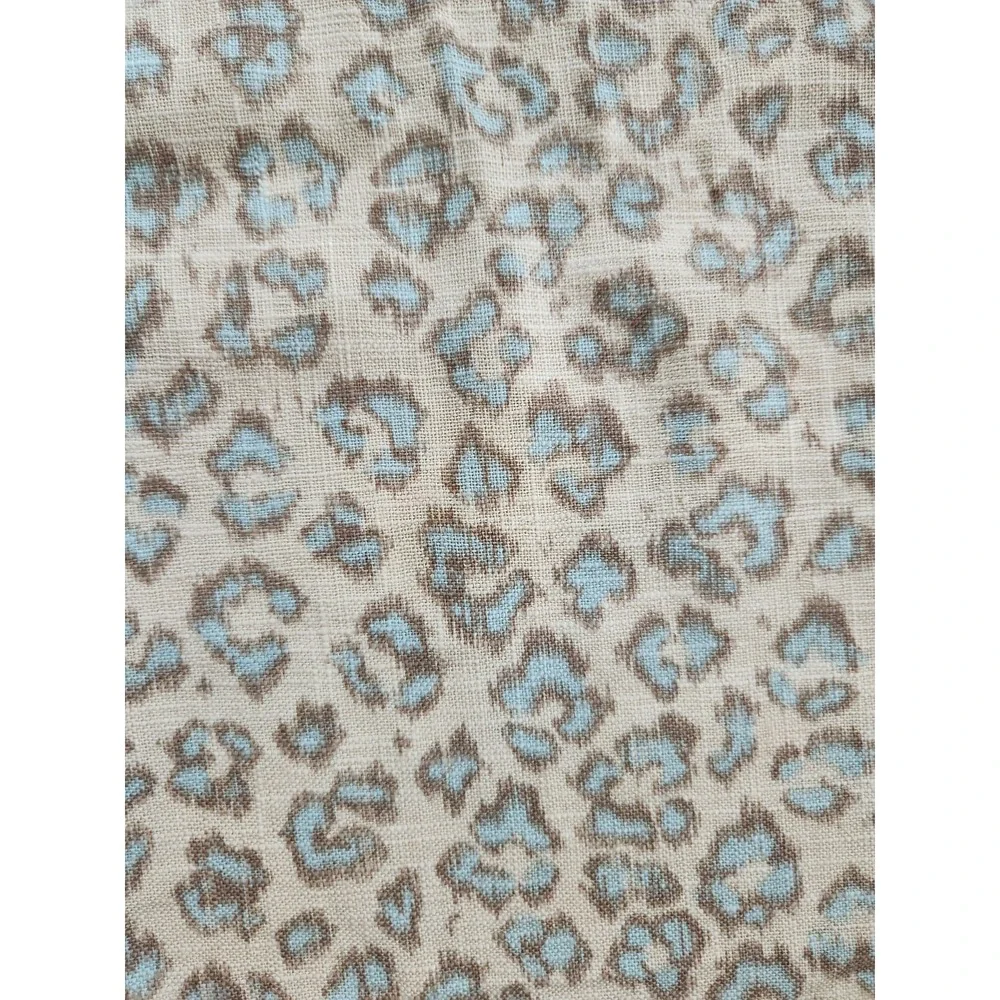 1.4+yd/ Tan Blue Leopard Fabric Linen Blend 54
